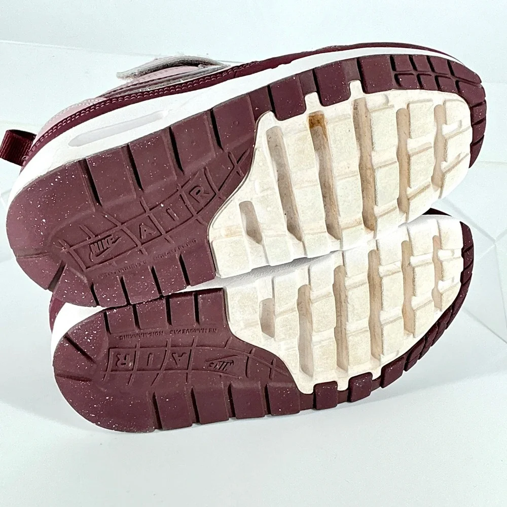 Nike Air Max 1 Girls Size 11C‎ 11 C Sneakers Easy On White Burgundy Pink Kids
